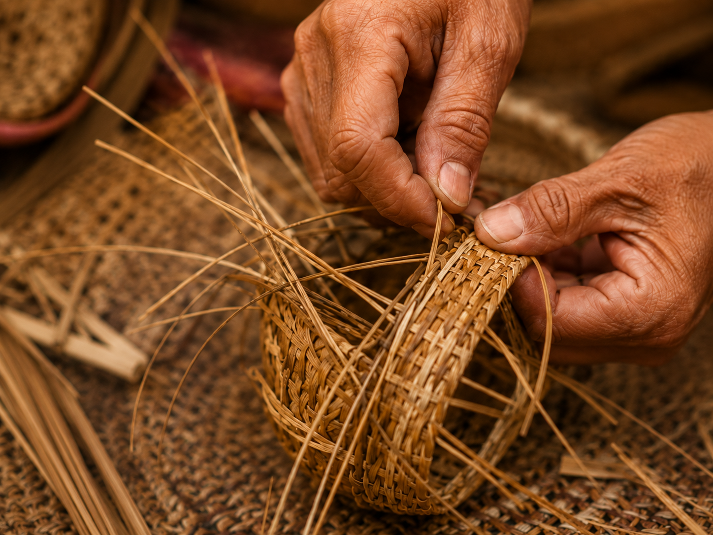Artisan tressant un panier